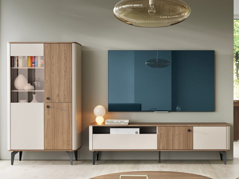 Zeyrin Möbelset vardagsrum - Tv-bänk + Vitrinskåp - Brun|beige|svart - Förvaring - Förvaringsmöbler - Möbelset för vardagsrum