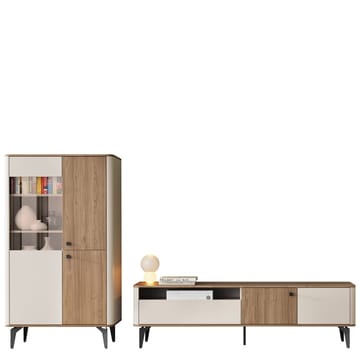 Zeyrin Möbelset vardagsrum - Tv-bänk + Vitrinskåp - Brun|beige|svart - Förvaring - Förvaringsmöbler - Möbelset för vardagsrum