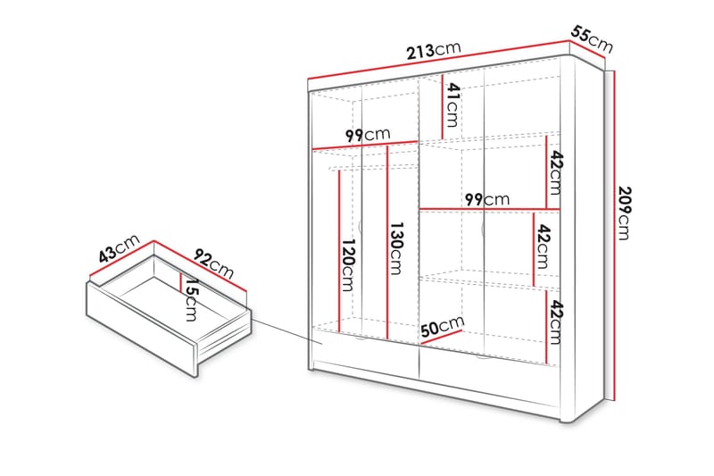 Forba Garderob med Spegel 213x209 cm - Vit - Förvaring - Garderober & garderobssystem