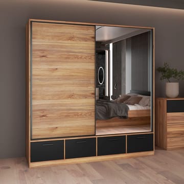 Garderob med spegel Beta 2 skjutdörr med 4 lådor - Förvaring - Garderober & garderobssystem