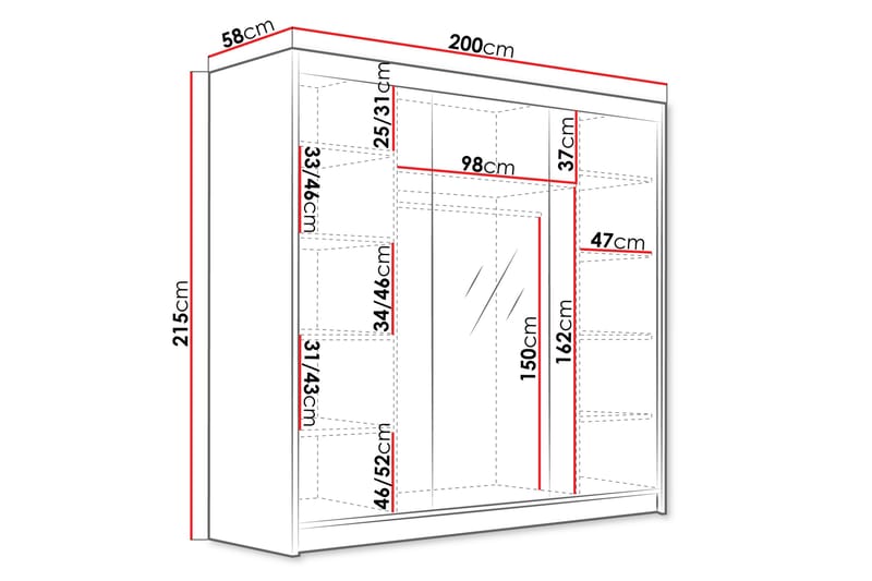Garderob med Spegel Dianna 200x215 cm - Svart/Vit - Förvaring - Garderober & garderobssystem
