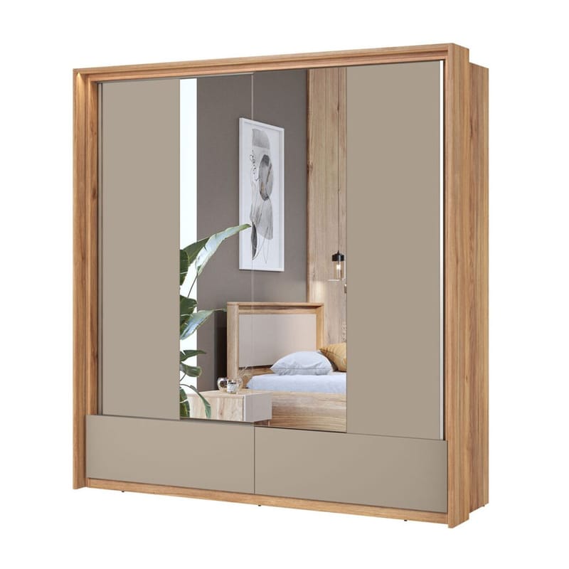 Garderob med spegel Impressio 2 skjutdörrar med 2 lådor - 209 cm - Förvaring - Garderober & garderobssystem