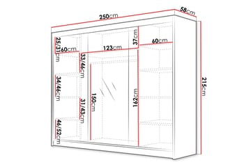 Garderob med Spegel Samisia 250x215 cm - Svart/Vit - Förvaring - Garderober & garderobssystem