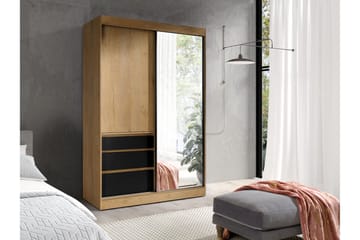 Abricot Garderob med Spegel 140x216x65 cm - Svart - Förvaring - Garderober & garderobssystem