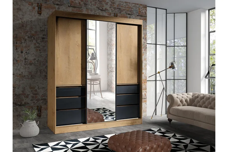 Abricot Garderob med Spegel 180x216x65 cm - Svart - Förvaring - Garderober & garderobssystem