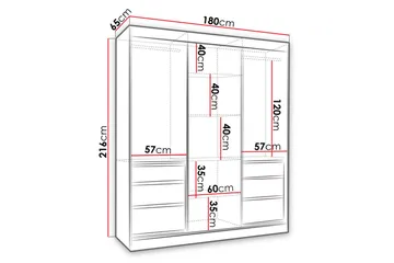 Abricot Garderob med Spegel 180x216x65 cm - Svart - Förvaring - Garderober & garderobssystem