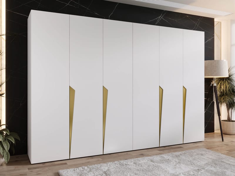 Barile Garderob 300 cm - vit, guld - Förvaring - Garderober & garderobssystem