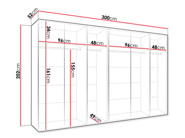 Barile Garderob 300 cm - vit, svart - Förvaring - Garderober & garderobssystem