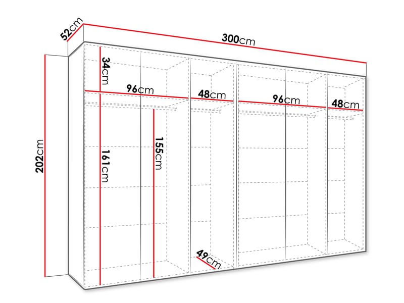 Barile Garderob 300 cm - vit, svart - Förvaring - Garderober & garderobssystem