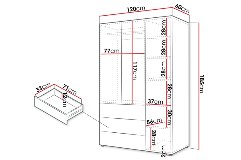 Buhan Garderob 120x185 cm - Beige/Brun - Förvaring - Garderober & garderobssystem