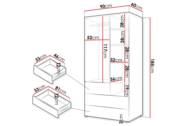 Buhan Garderob 90x185 cm - Beige/Brun - Förvaring - Garderober & garderobssystem