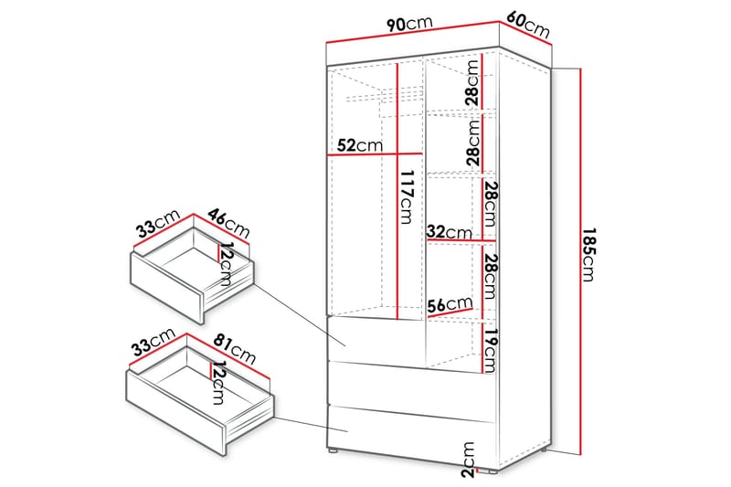 Buhan Garderob 90x185 cm - Beige/Brun - Förvaring - Garderober & garderobssystem