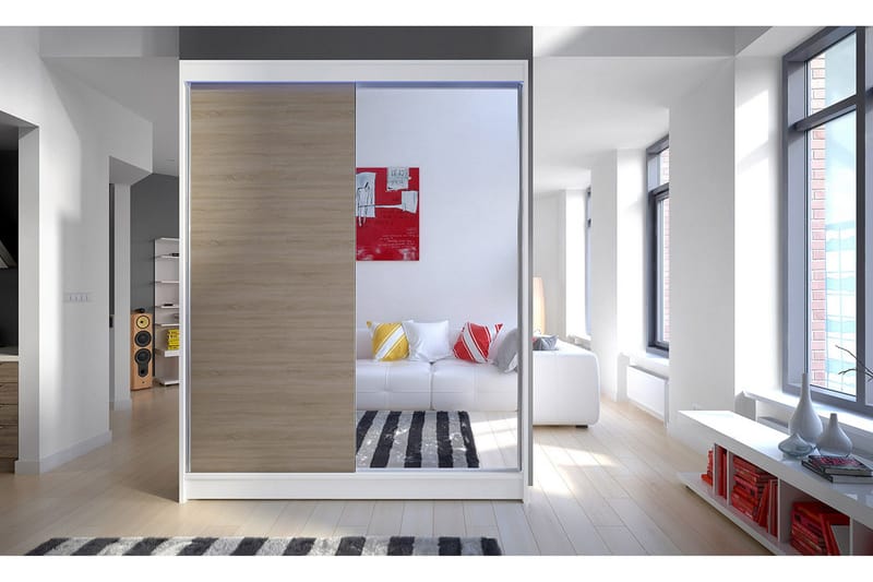 Camino Garderob 150x58x200 cm LED-belysning - Beige/Vit - Förvaring - Garderober & garderobssystem