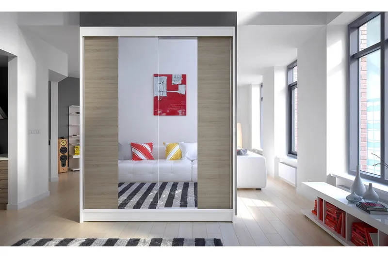 Camino Garderob 150x58x200 cm LED-belysning - Beige/Vit - Förvaring - Garderober & garderobssystem