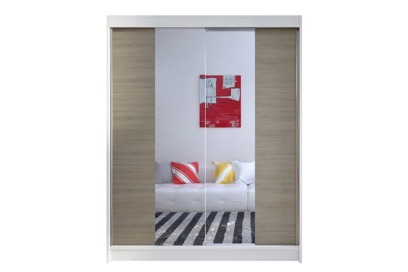 Camino Garderob 150x58x200 cm LED-belysning, Beige/Vit