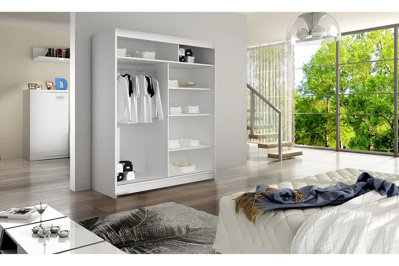 Camino Garderob 150x58x200 cm LED-belysning - Beige/Vit - Förvaring - Garderober & garderobssystem