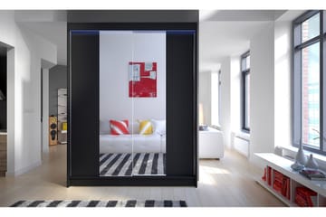 Camino Garderob 150x58x200 cm LED-belysning - Svart - Förvaring - Garderober & garderobssystem