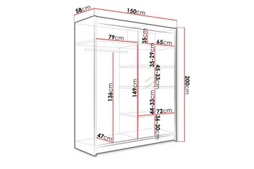Camino Garderob 150x58x200 cm LED-belysning - Vit/Brun - Förvaring - Garderober & garderobssystem