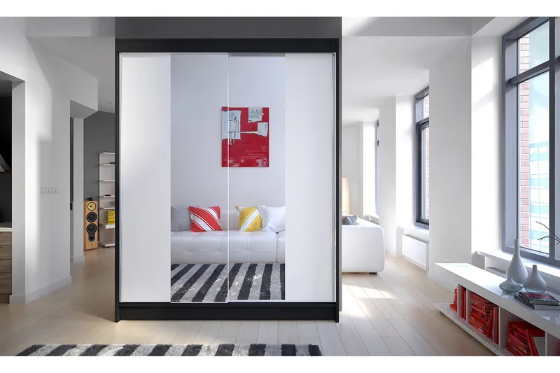 Camino Garderob 150x58x200 cm LED-belysning - Vit/Svart - Förvaring - Garderober & garderobssystem