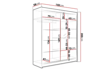 Camino Garderob 58x150 cm LED-belysning - Svart - Förvaring - Garderober & garderobssystem