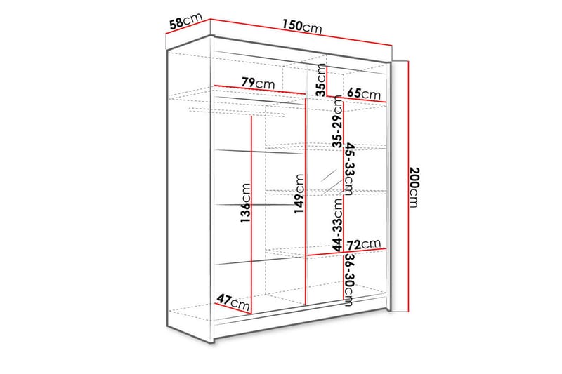 Camino Garderob 58x150 cm LED-belysning - Vit/Ek - Förvaring - Garderober & garderobssystem