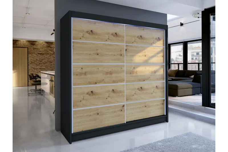 Canderbury Garderob 180x215 cm - Svart/Brun - Förvaring - Garderober & garderobssystem