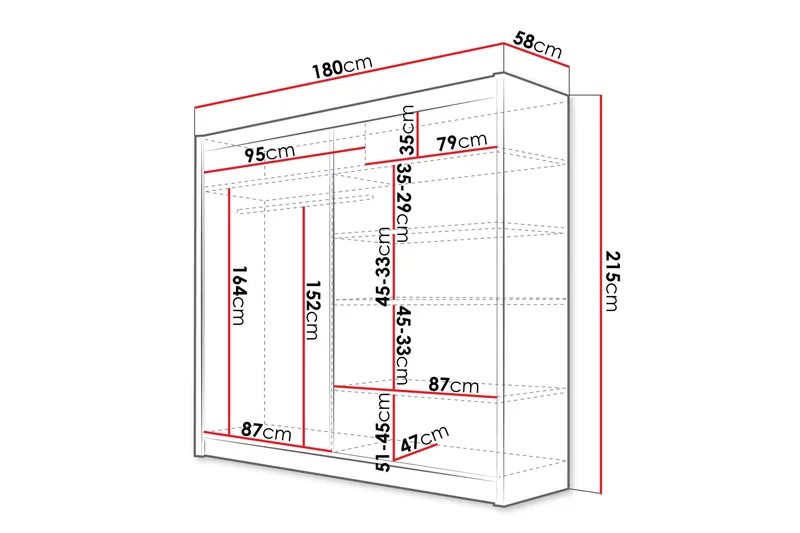 Canderbury Garderob 180x215 cm - Svart/Vit - Förvaring - Garderober & garderobssystem