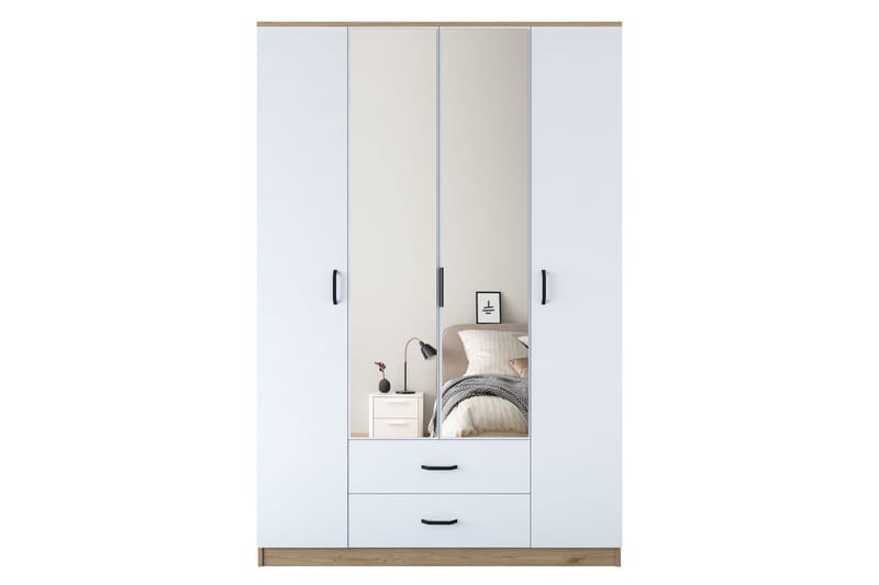 Caturai Garderob med Spegel - Valnöt/Vit - Förvaring - Garderober & garderobssystem