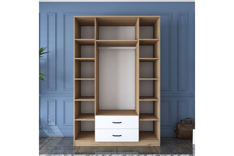 Caturai Garderob med Spegel - Valnöt/Vit - Förvaring - Garderober & garderobssystem