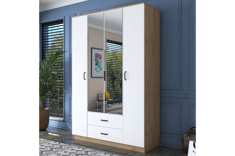 Caturai Garderob med Spegel, Valnöt/Vit