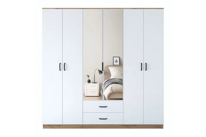 Caturai Garderob med Spegel - Valnöt/Vit - Förvaring - Garderober & garderobssystem