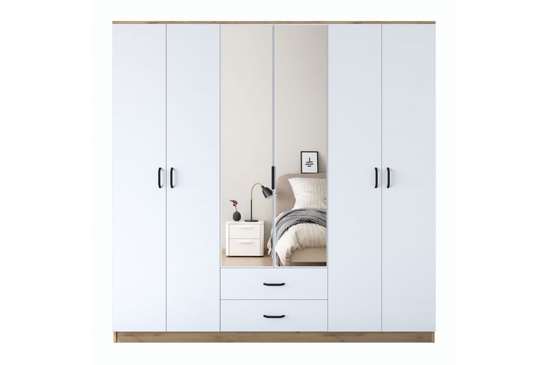 Caturai Garderob med Spegel - Valnöt/Vit - Förvaring - Garderober & garderobssystem