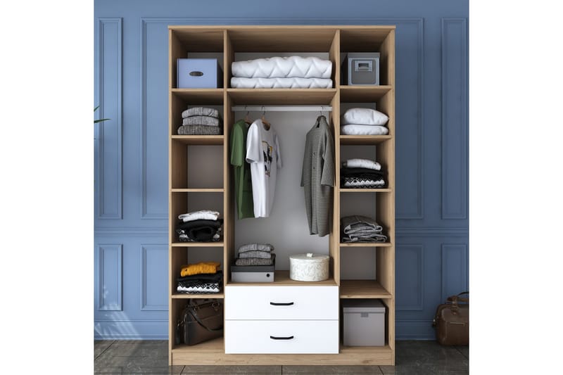 Caturai Garderob med Spegel - Valnöt/Vit - Förvaring - Garderober & garderobssystem