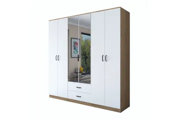 Caturai Garderob med Spegel - Valnöt/Vit - Förvaring - Garderober & garderobssystem