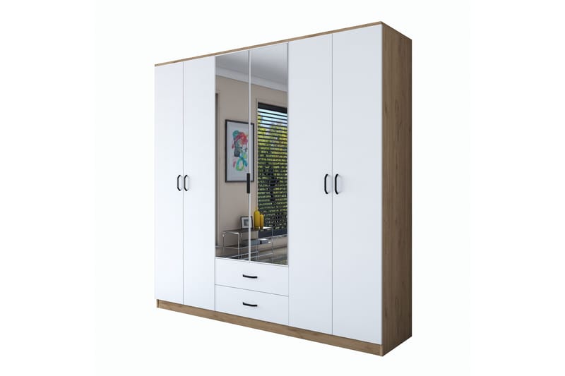 Caturai Garderob med Spegel - Valnöt/Vit - Förvaring - Garderober & garderobssystem