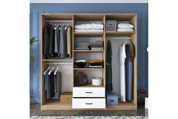 Caturai Garderob med Spegel - Valnöt/Vit - Förvaring - Garderober & garderobssystem