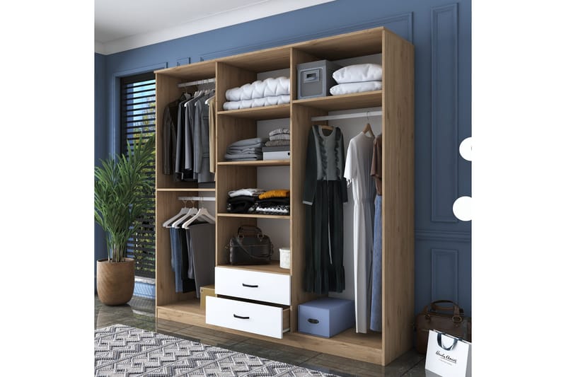 Caturai Garderob med Spegel - Valnöt/Vit - Förvaring - Garderober & garderobssystem