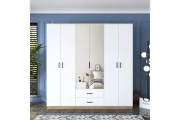 Caturai Garderob med Spegel - Valnöt/Vit - Förvaring - Garderober & garderobssystem