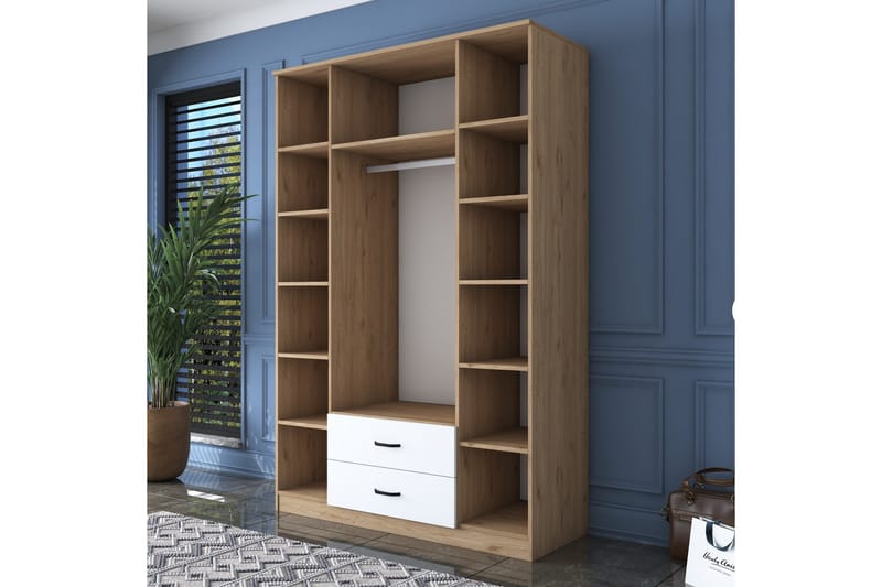 Caturai Garderob med Spegel - Valnöt/Vit - Förvaring - Garderober & garderobssystem