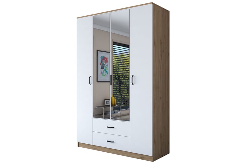 Caturai Garderob med Spegel - Valnöt/Vit - Förvaring - Garderober & garderobssystem