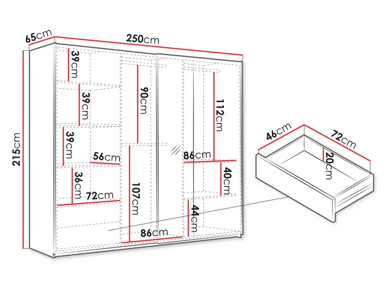 Ceyris Garderob med Spegel 250 cm - Förvaring - Garderober & garderobssystem