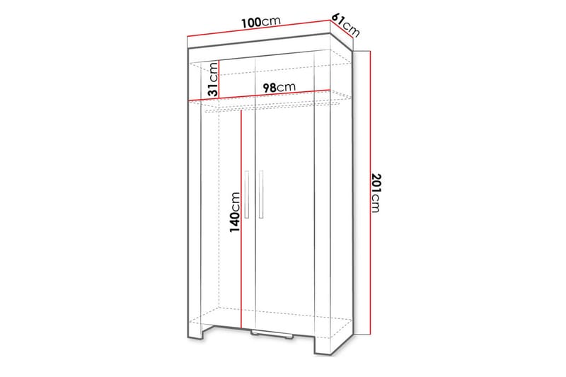 Cezar Garderob 100x60x201 cm Ek - Förvaring - Garderober & garderobssystem