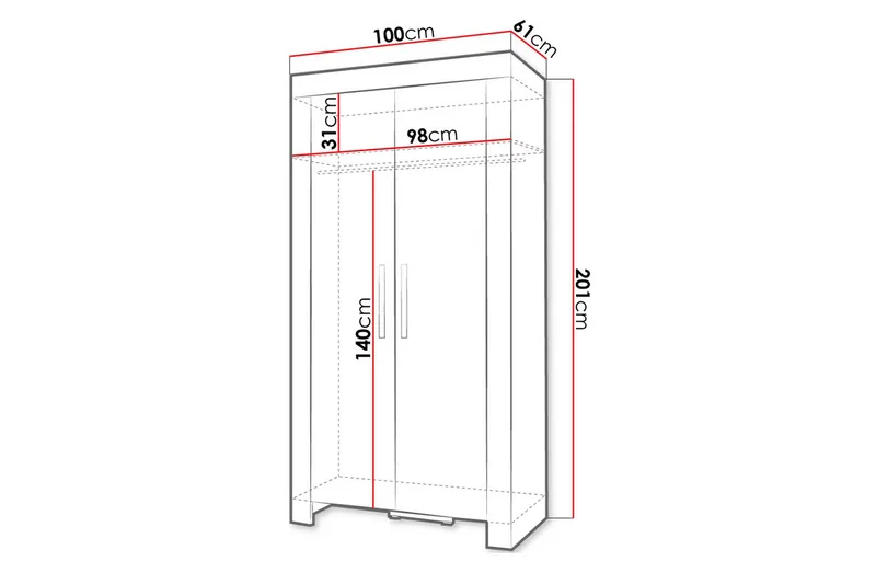 Cezar Garderob 100x60x201 cm Ek - Förvaring - Garderober & garderobssystem