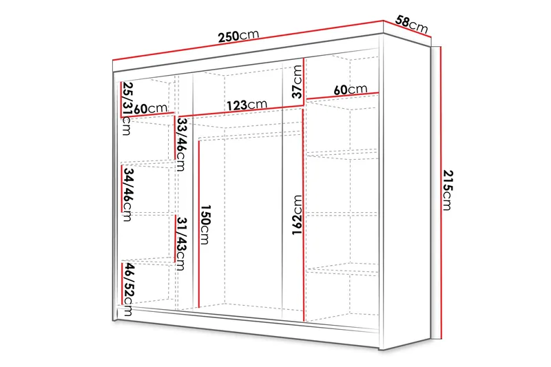 Cinerea Garderob 250x215 cm - Svart/Vit - Förvaring - Garderober & garderobssystem