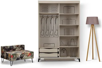 Comfortale Garderob 120 cm i Trä med Glasdörr - Beige - Förvaring - Garderober & garderobssystem