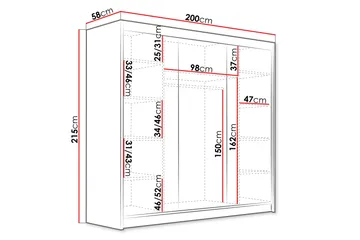 Dianna Garderob 200x215 cm - Svart/Vit - Förvaring - Garderober & garderobssystem