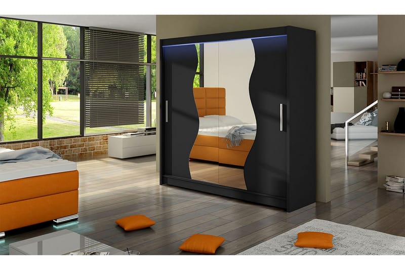 Douglas Garderob 180x57x215 cm - Svart|Spegel|Led-Belysning - Förvaring - Garderober & garderobssystem