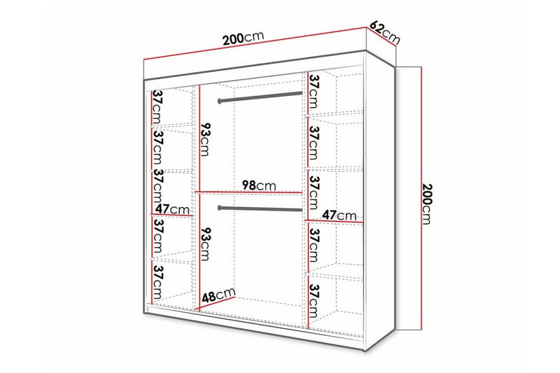 Dunvegan Garderob med Spegel 200 cm i Målat Trä med Glasdetaljer - Vit - Förvaring - Garderober & garderobssystem