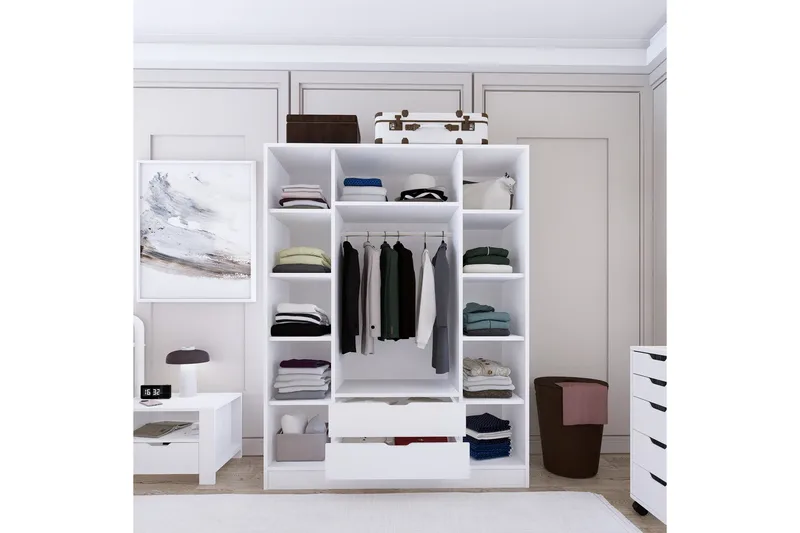 Durusu Garderob 140x182 cm - Mattvit - Förvaring - Garderober & garderobssystem