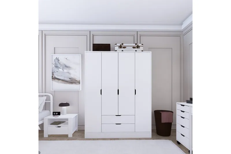 Durusu Garderob 140x182 cm - Mattvit - Förvaring - Garderober & garderobssystem